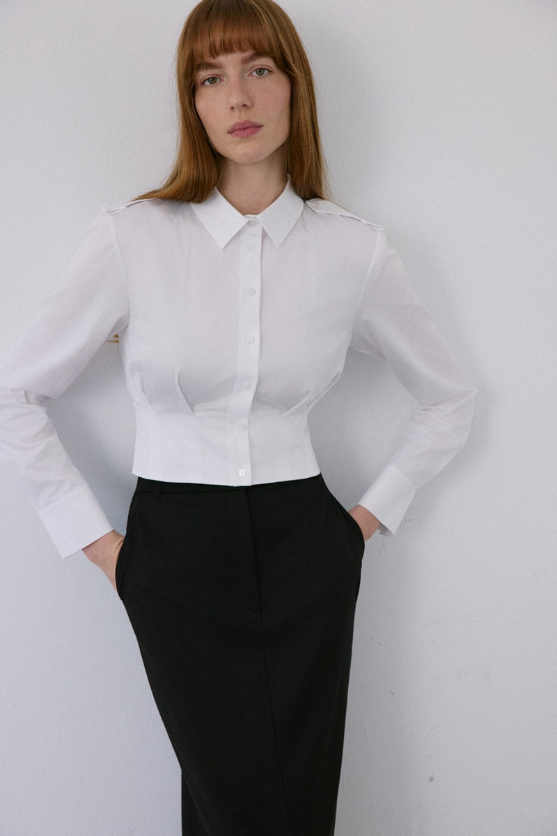 Epaulette Long Sleeve Crop  Shirt