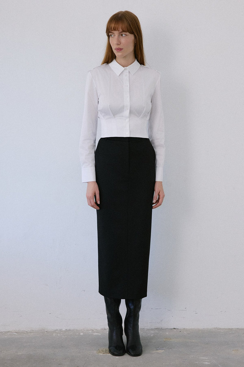 Epaulette Long Sleeve Crop  Shirt