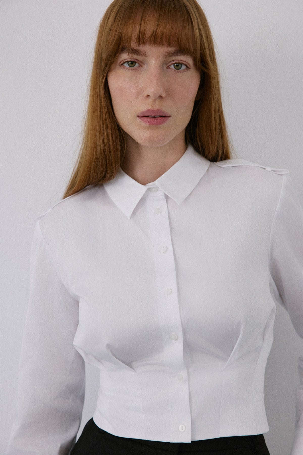 Epaulette Long Sleeve Crop  Shirt