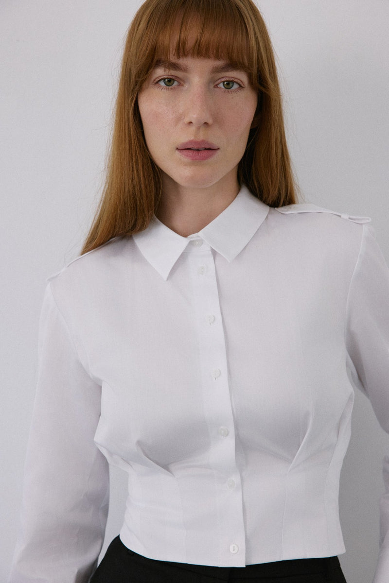 Epaulette Long Sleeve Crop  Shirt