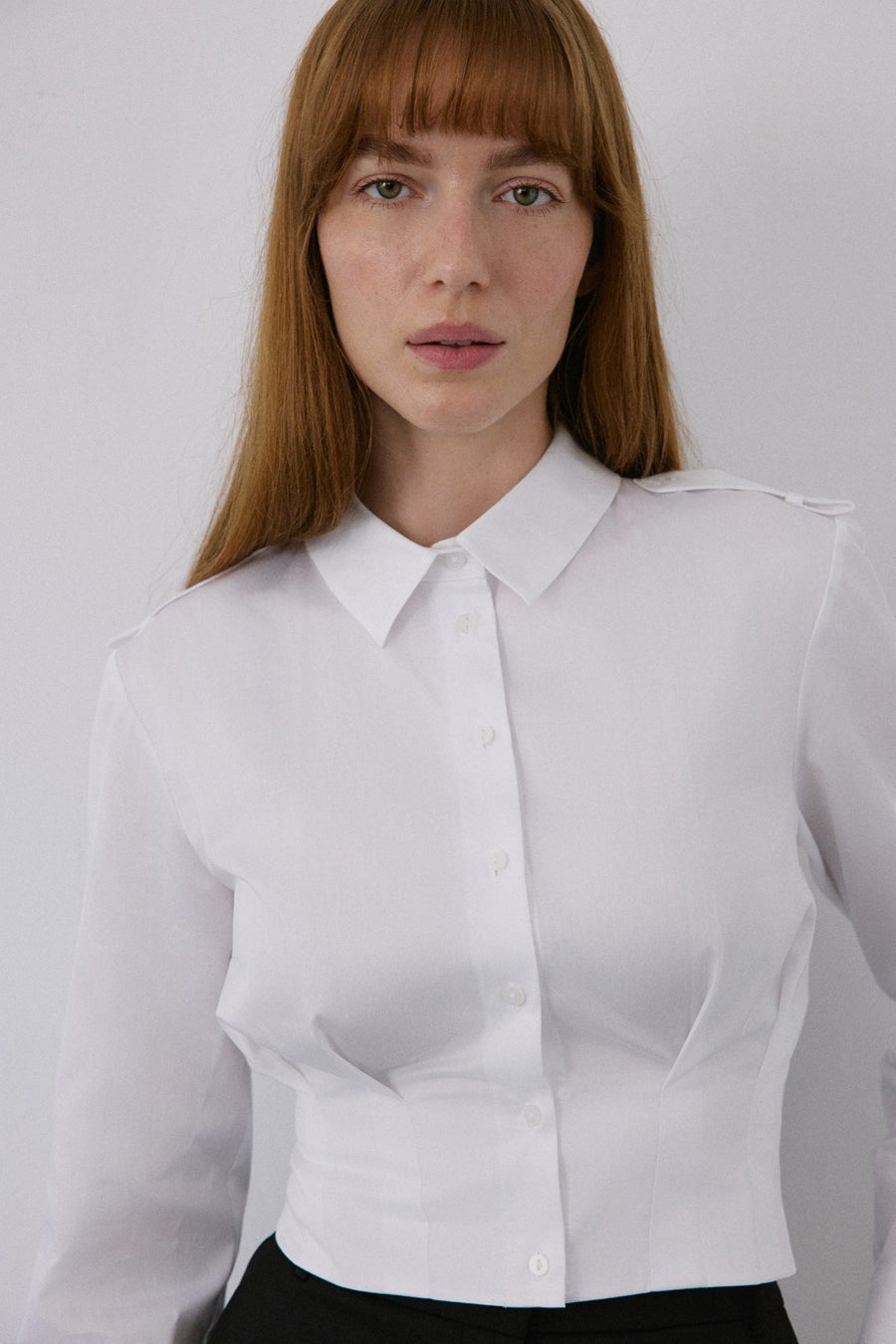 Epaulette Long Sleeve Crop  Shirt