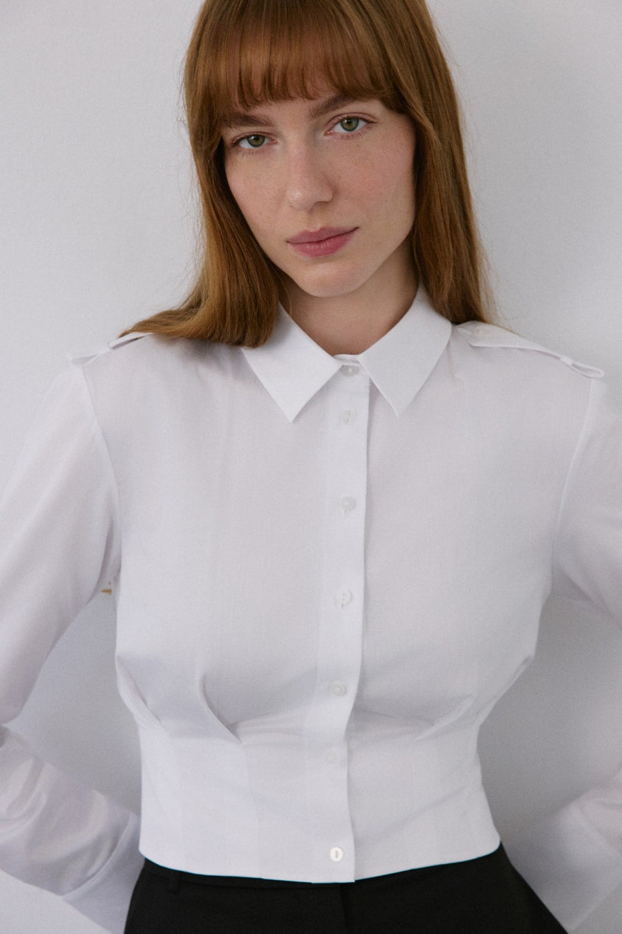 Epaulette Long Sleeve Crop  Shirt