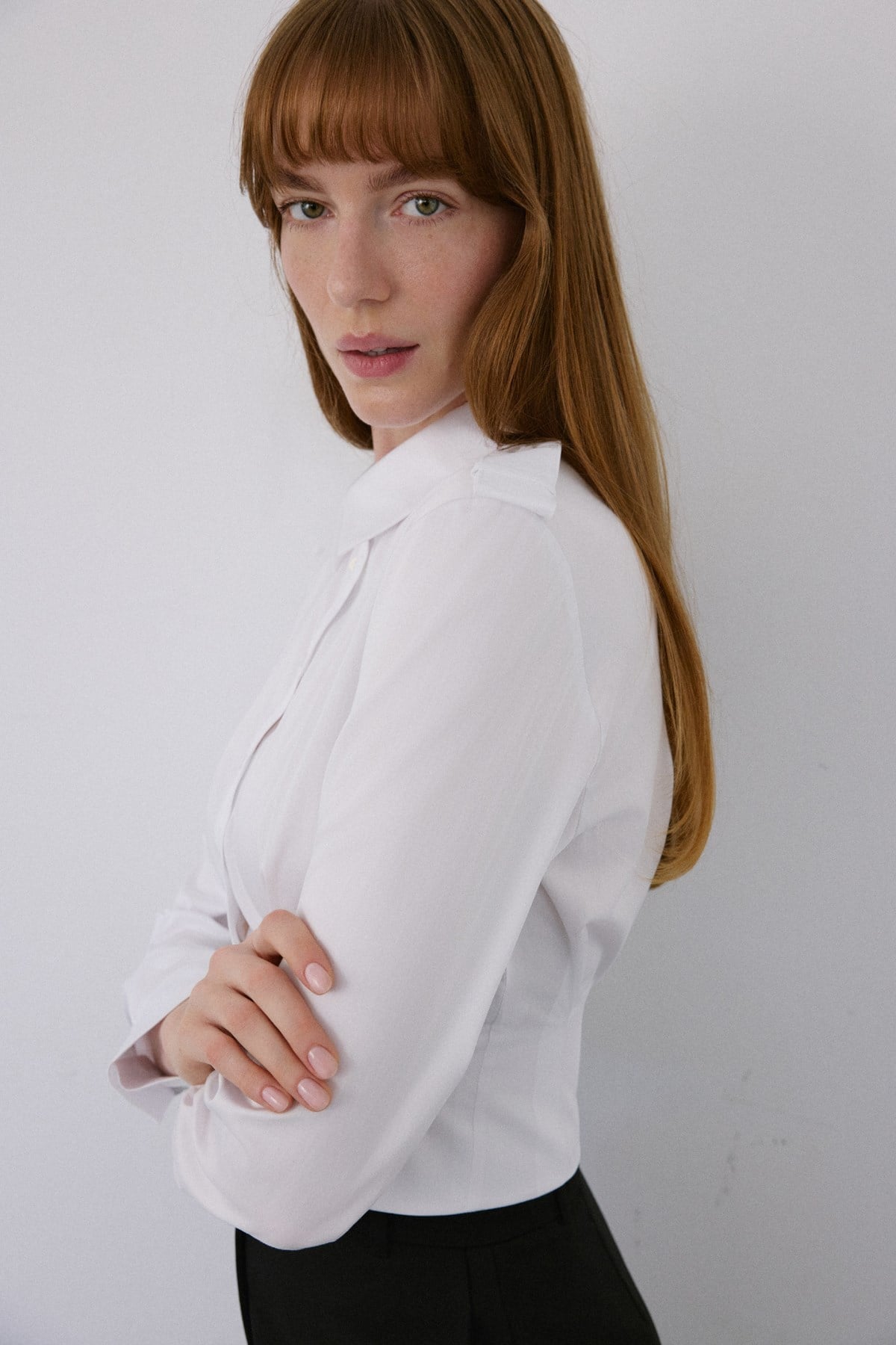 Epaulette Long Sleeve Crop  Shirt