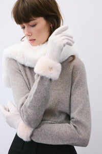 Beige Faux Fur Detailed  Touchscreen Gloves
