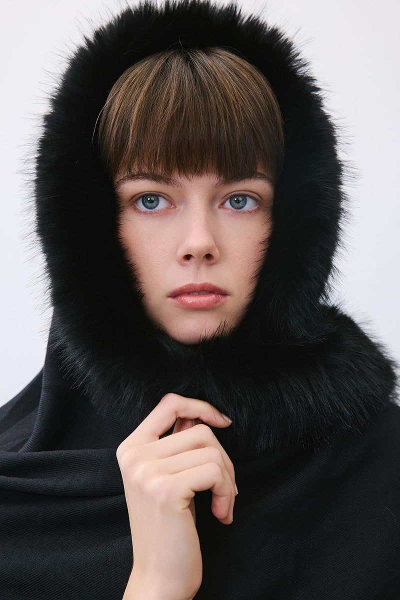 Faux Fur Detailed Fringed  Shawl