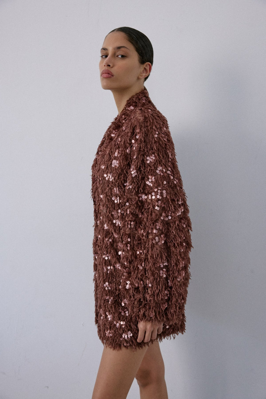 Feather Textured Sequin Embellished  Cardigan