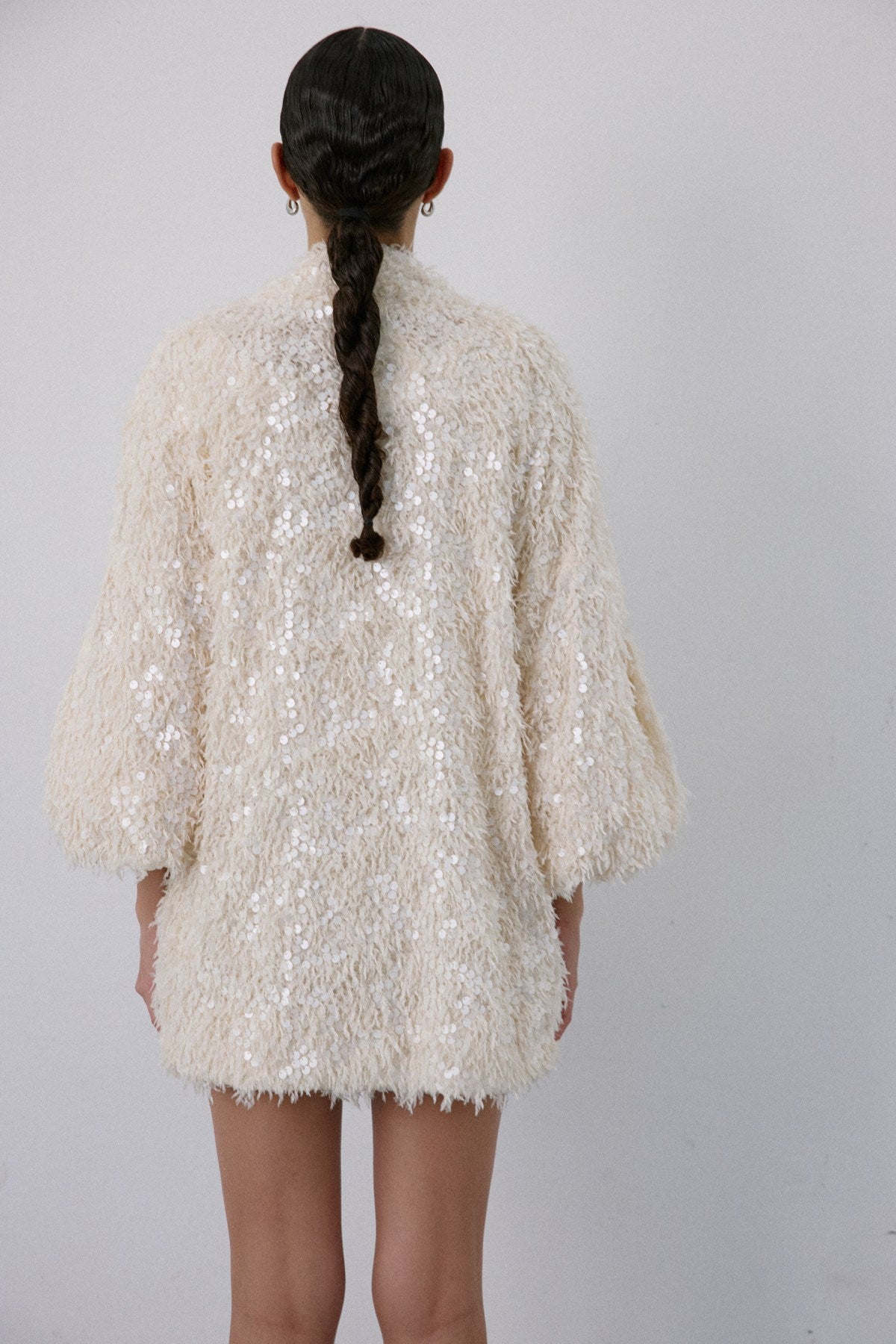 Feather Textured Sequin Embellished  Cardigan
