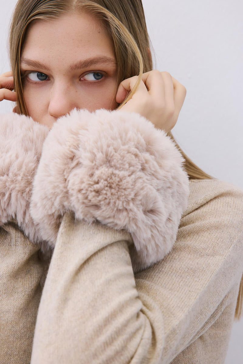 Fluffy Beige Faux Fur Cuffs