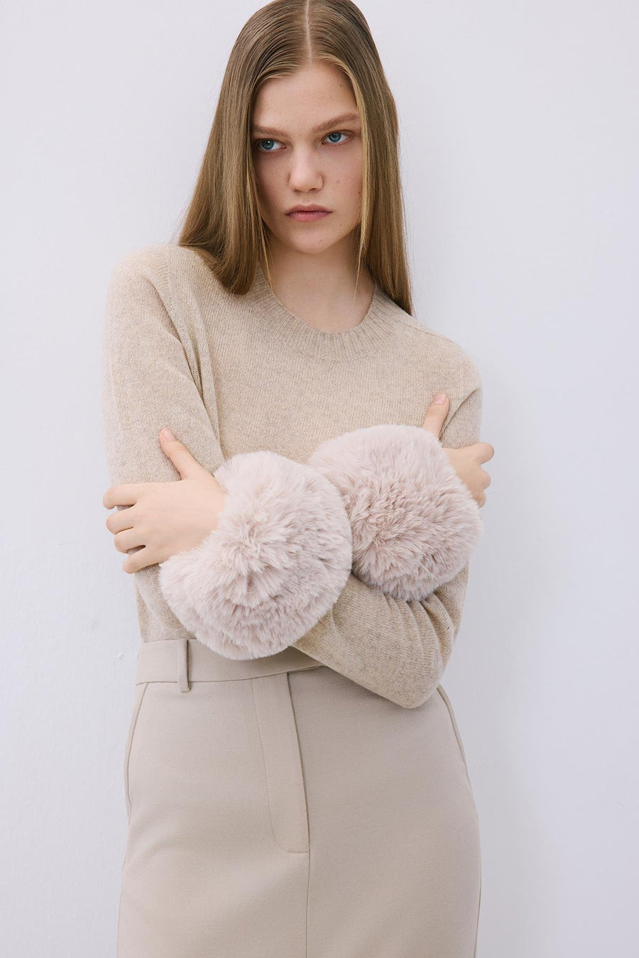 Fluffy Beige Faux Fur Cuffs