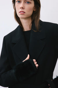 Black Fluffy  Knit Gloves