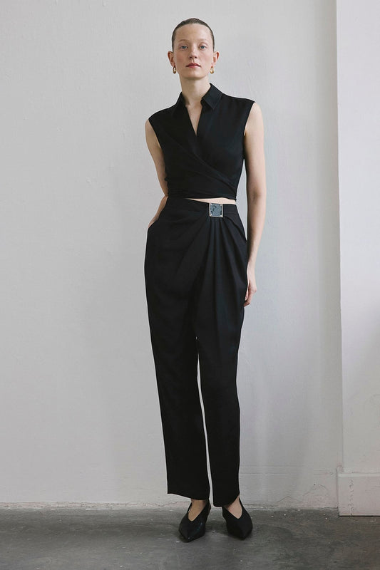Front Pleated Linen Blend  Trousers