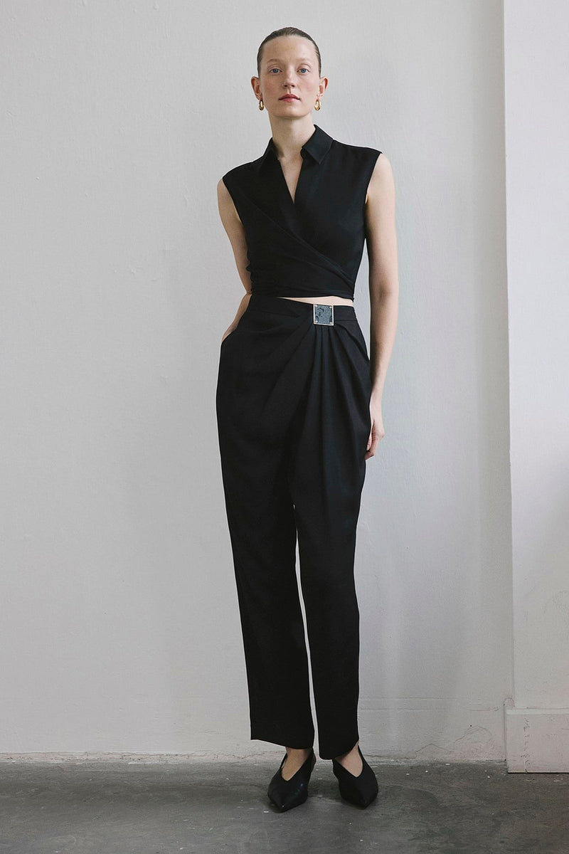 Front Pleated Linen Blend  Trousers