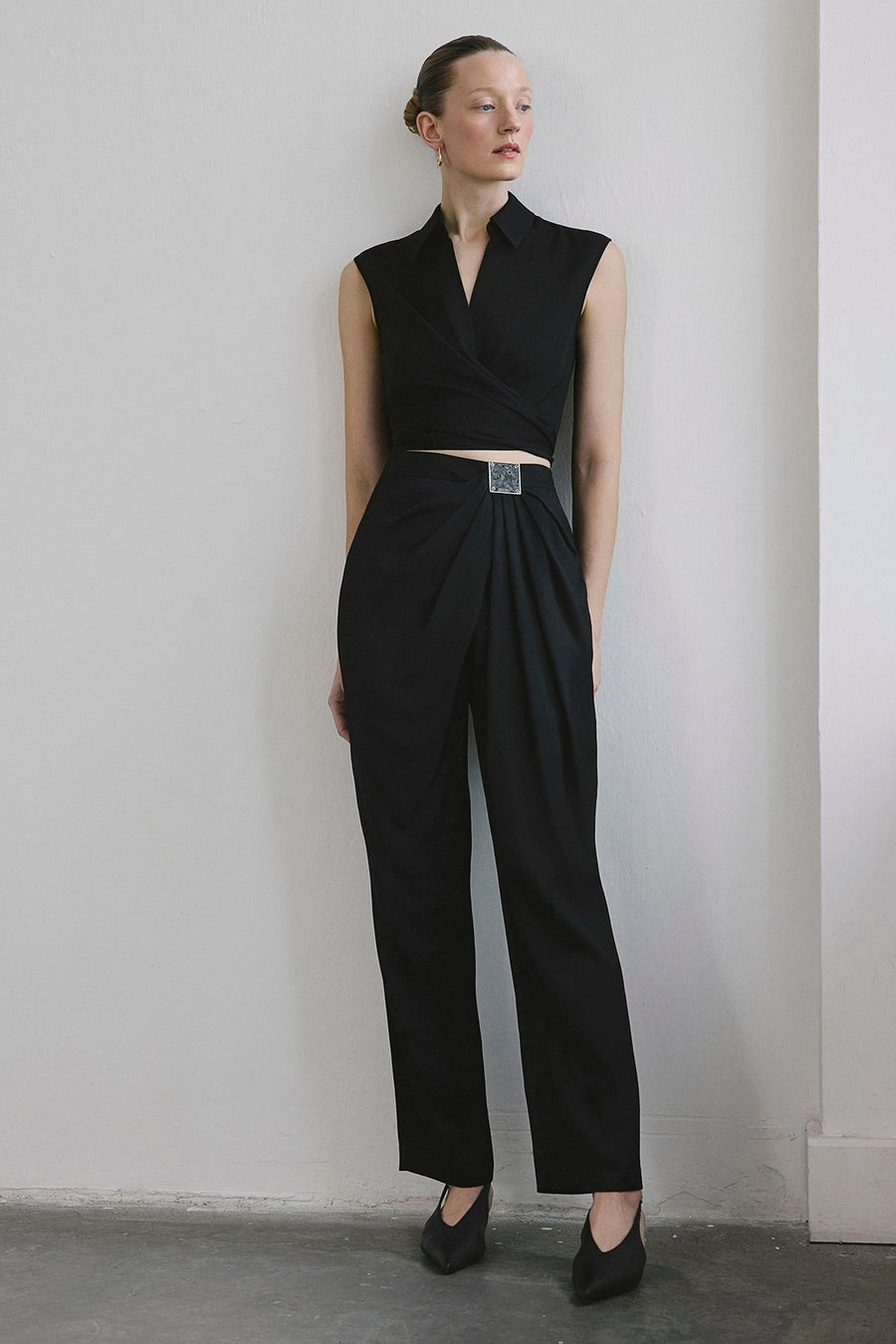 Front Pleated Linen Blend  Trousers