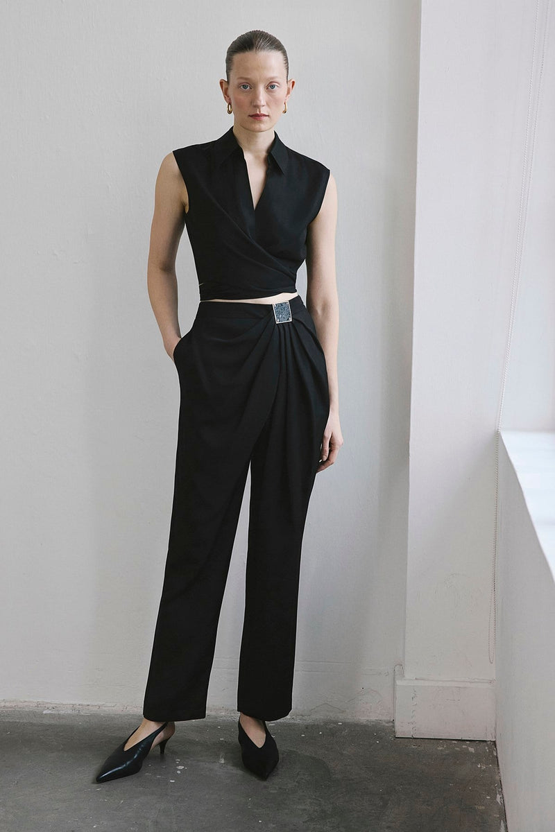 Front Pleated Linen Blend  Trousers