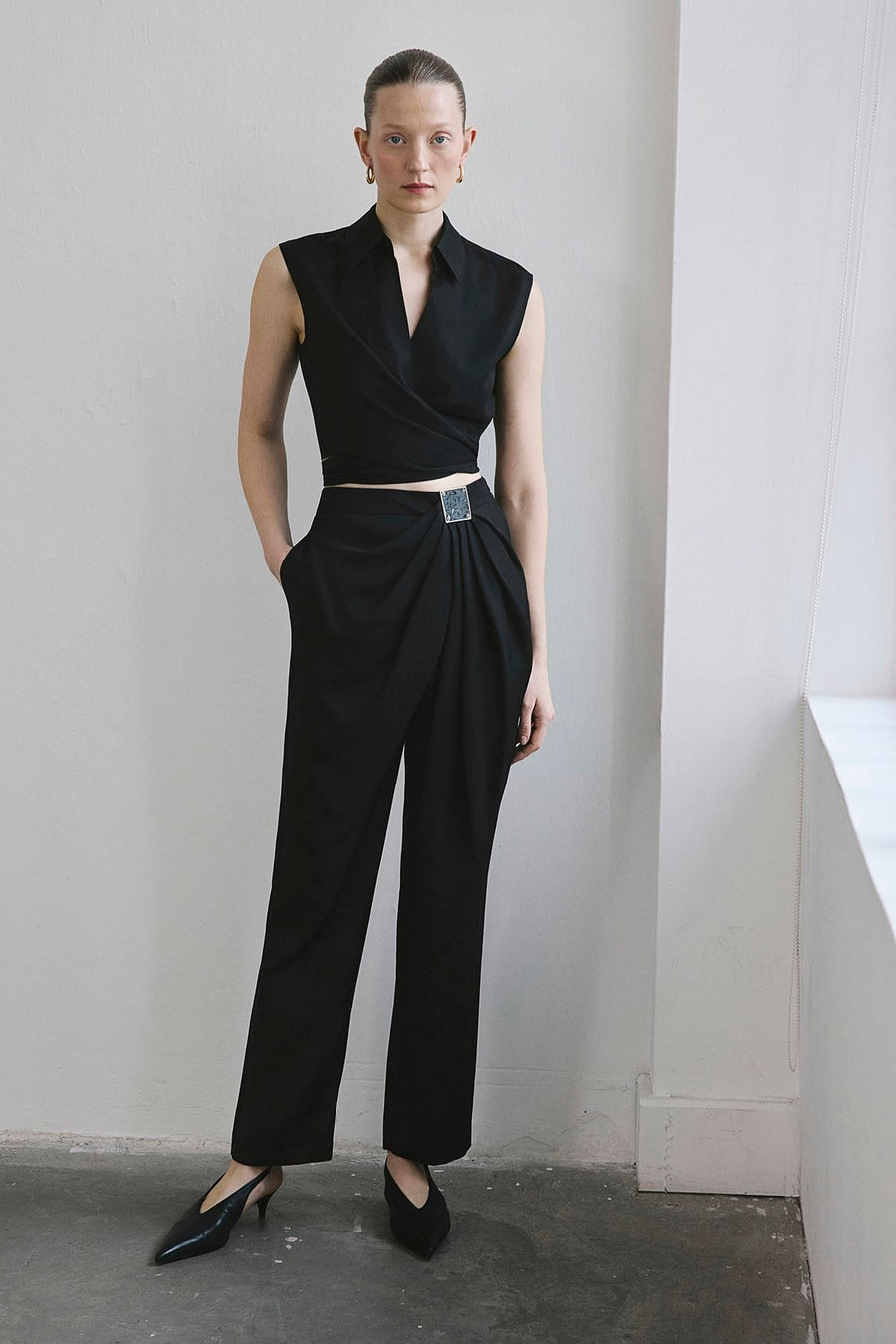 Front Pleated Linen Blend  Trousers
