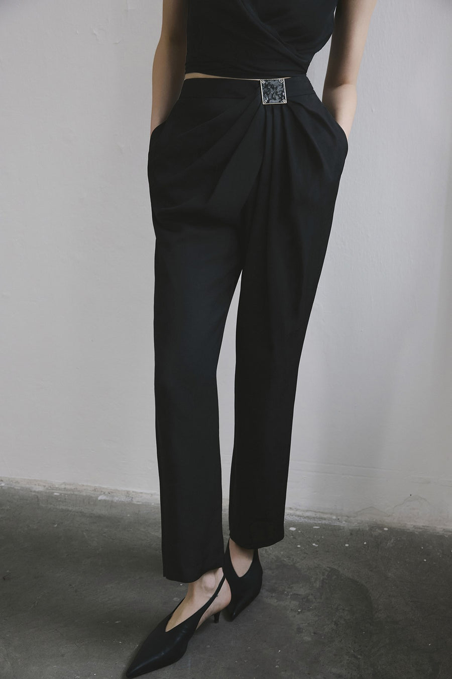 Front Pleated Linen Blend  Trousers