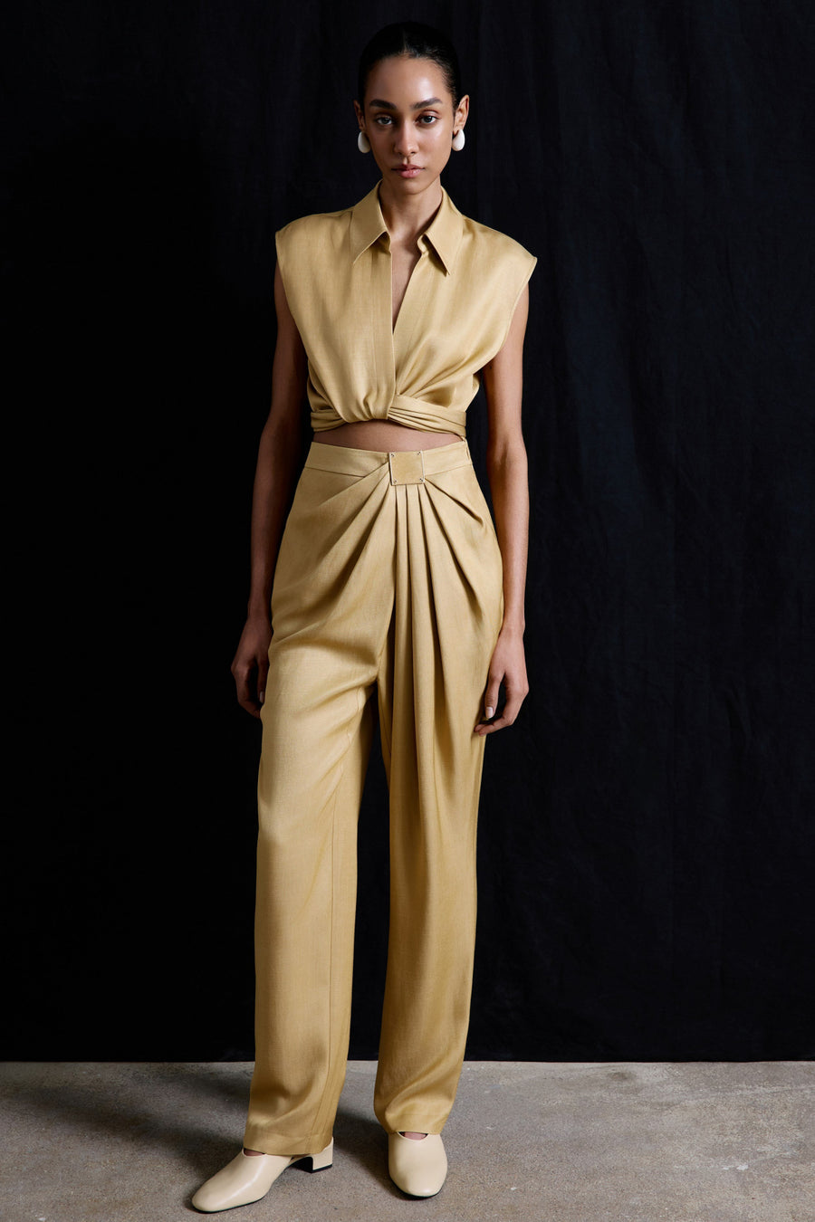 Front Pleated Linen Blend  Trousers