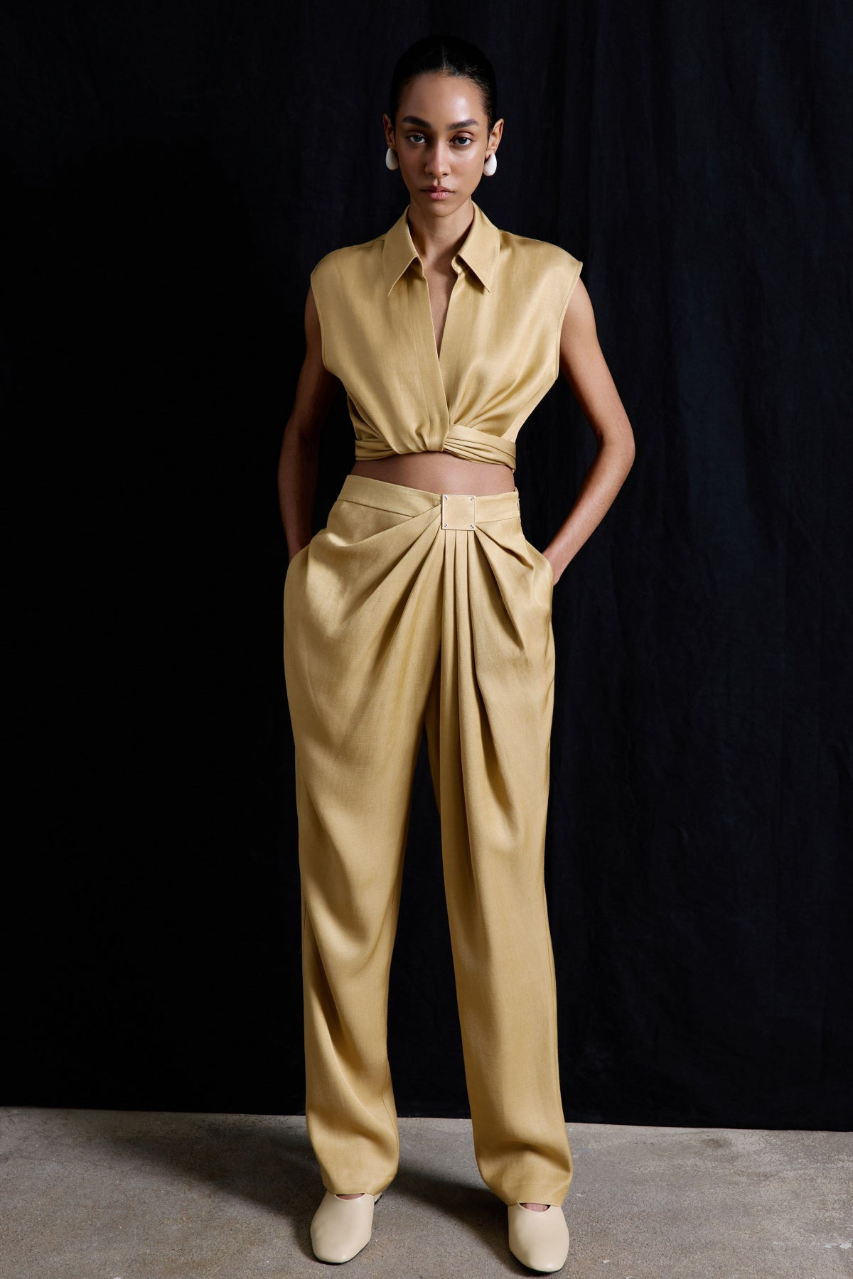 Front Pleated Linen Blend  Trousers