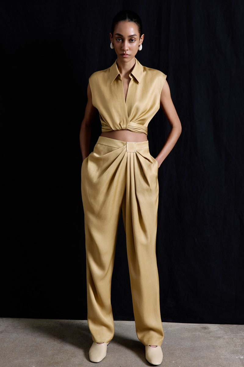Front Pleated Linen Blend  Trousers