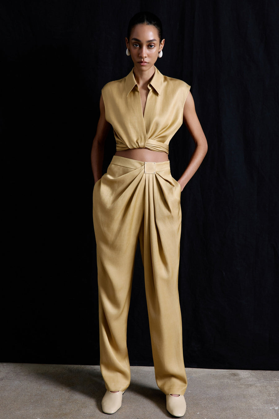 Front Pleated Linen Blend  Trousers