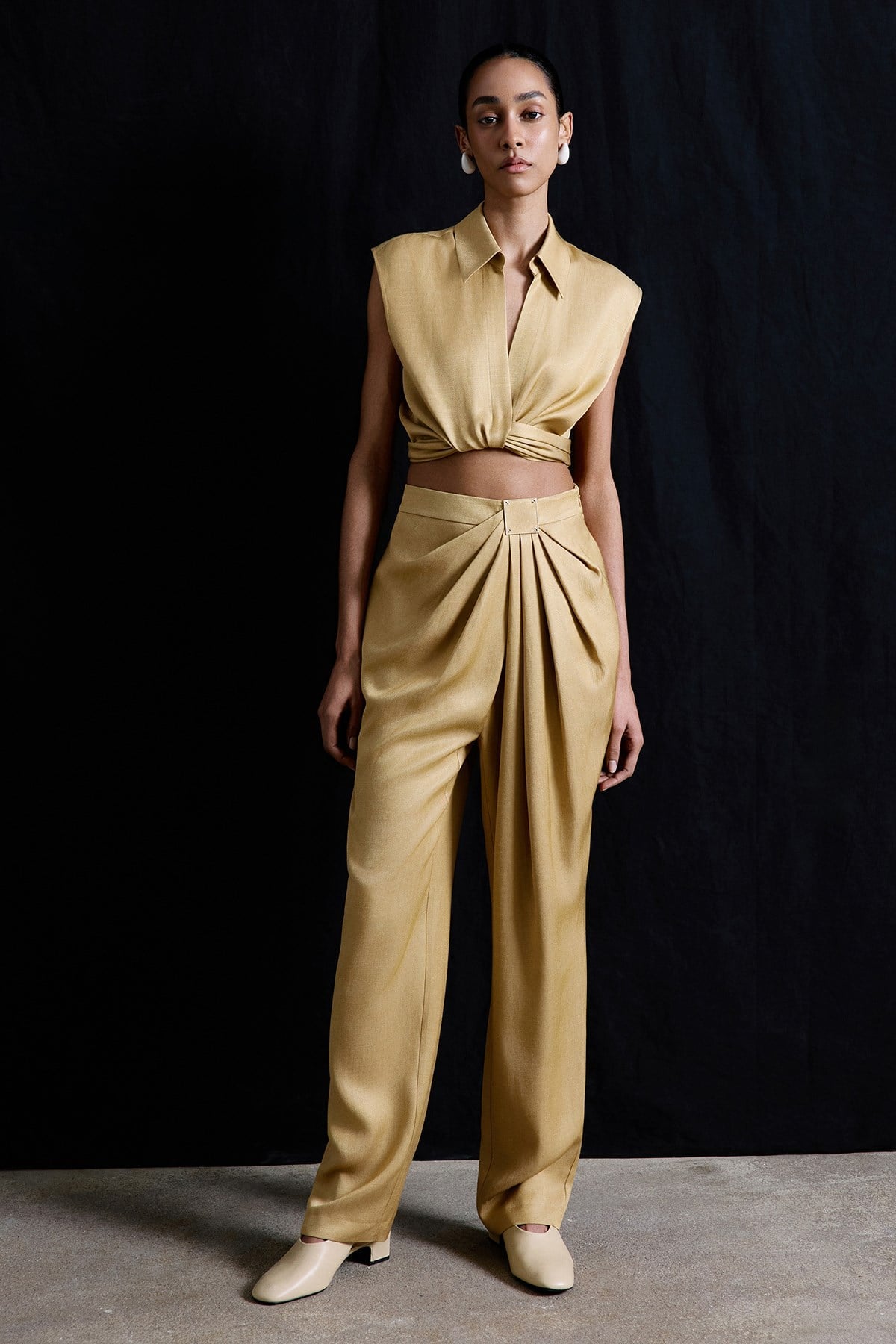 Front Pleated Linen Blend  Trousers