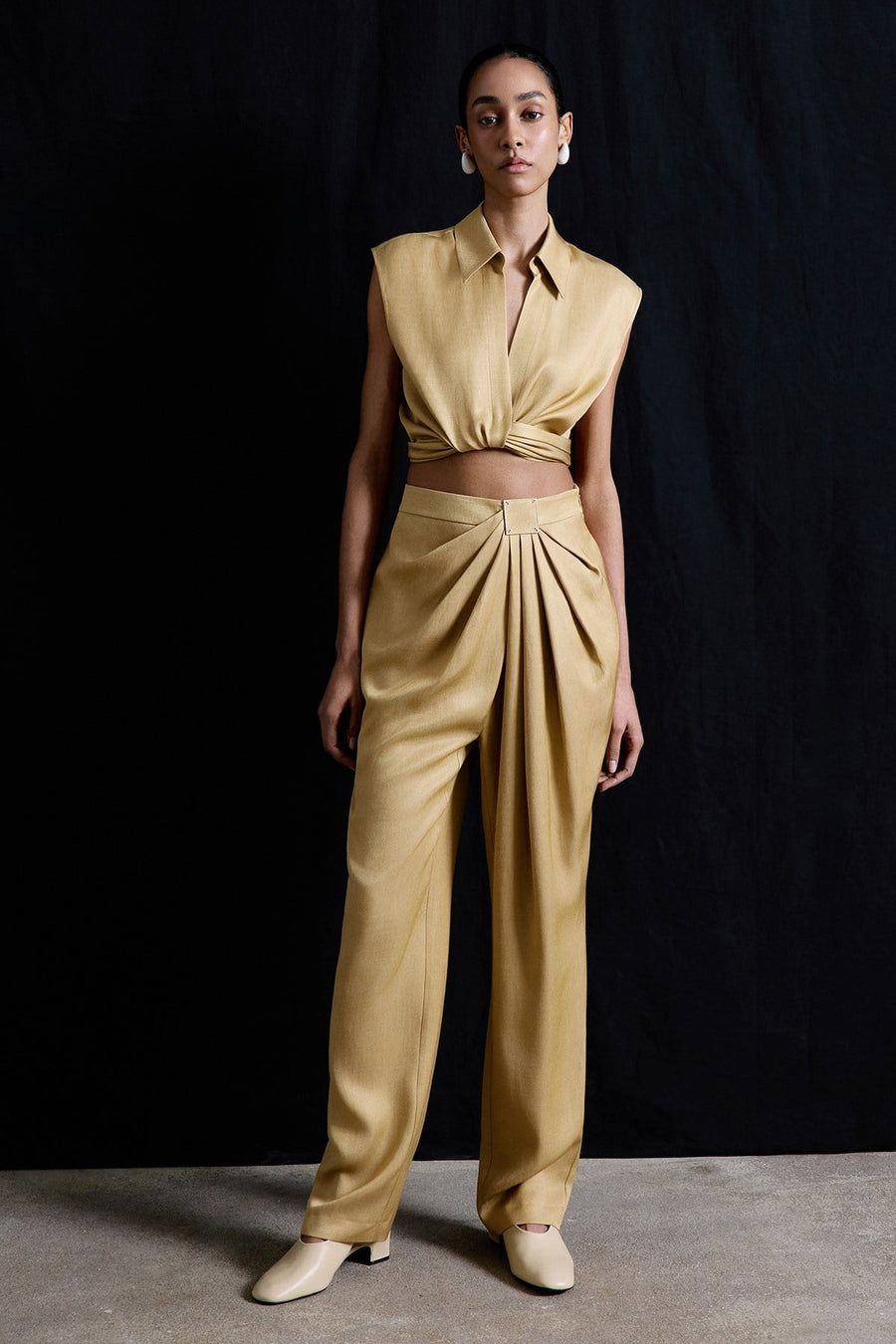 Front Pleated Linen Blend  Trousers