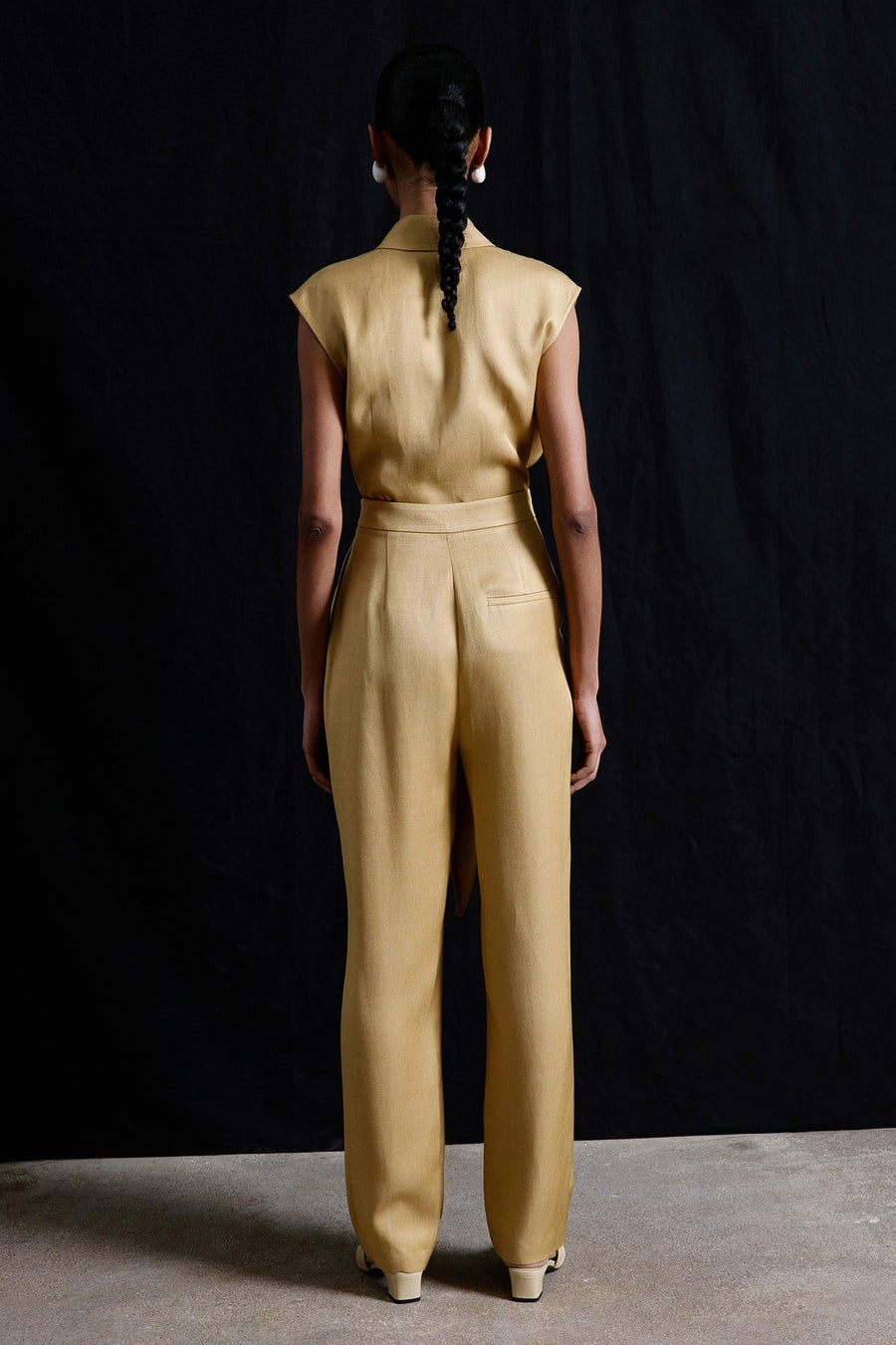 Front Pleated Linen Blend  Trousers