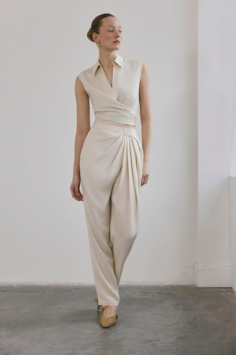 Front Pleated Linen Blend  Trousers