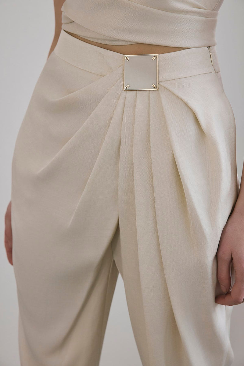 Front Pleated Linen Blend  Trousers