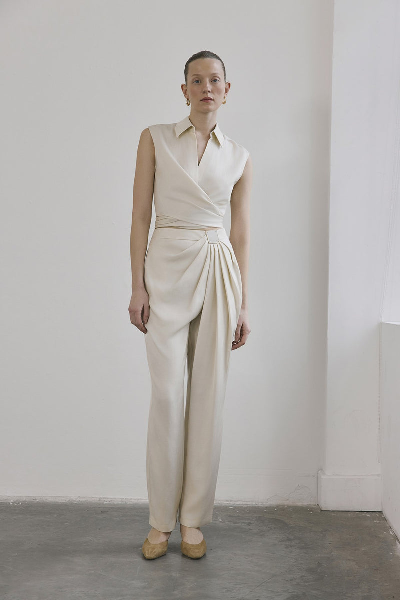 Front Pleated Linen Blend  Trousers