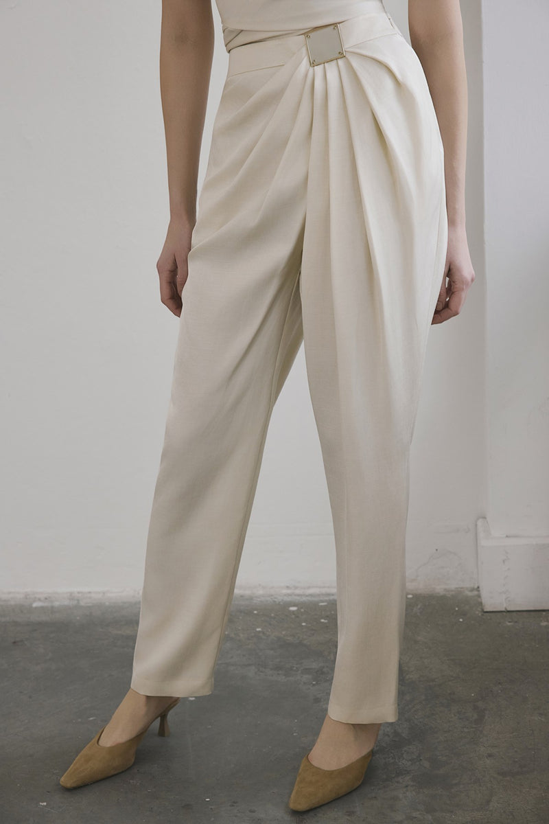 Front Pleated Linen Blend  Trousers
