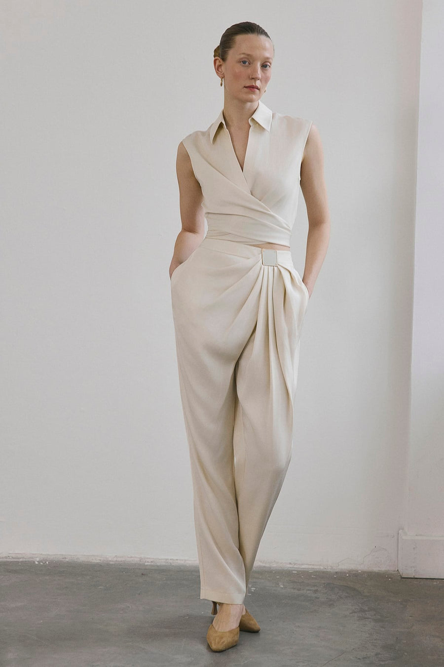 Front Pleated Linen Blend  Trousers