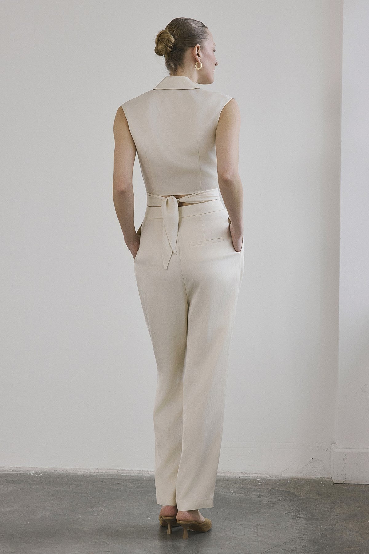 Front Pleated Linen Blend  Trousers
