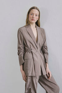 Camel Front Pocket Gathered Detail Jacket