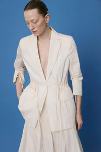 Ecru Front Pocket Gathered Detail Jacket