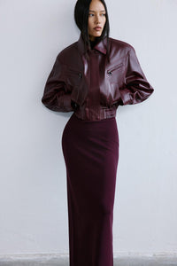 Clared Red Genuine Leather Padded Shoulder  Jacket