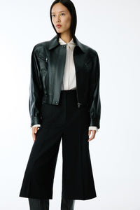 Black Genuine Leather Padded Shoulder  Jacket