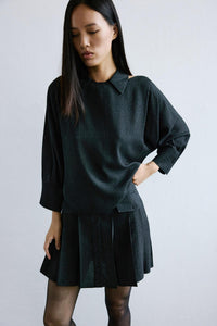 Black Glitter Plaid Back Cutout  Blouse