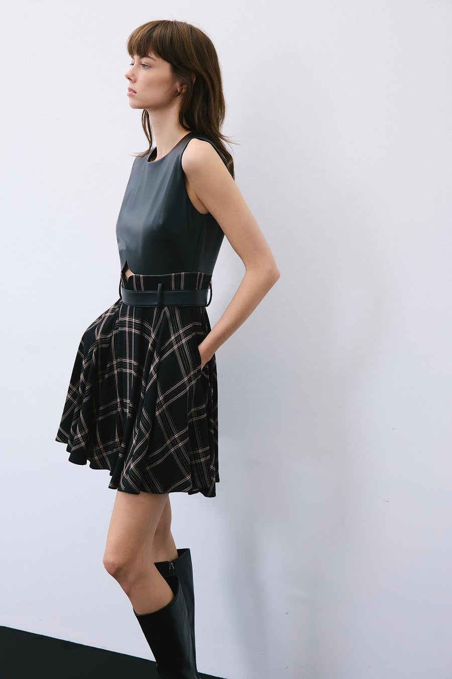 Glitter Plaid  Mini Dress