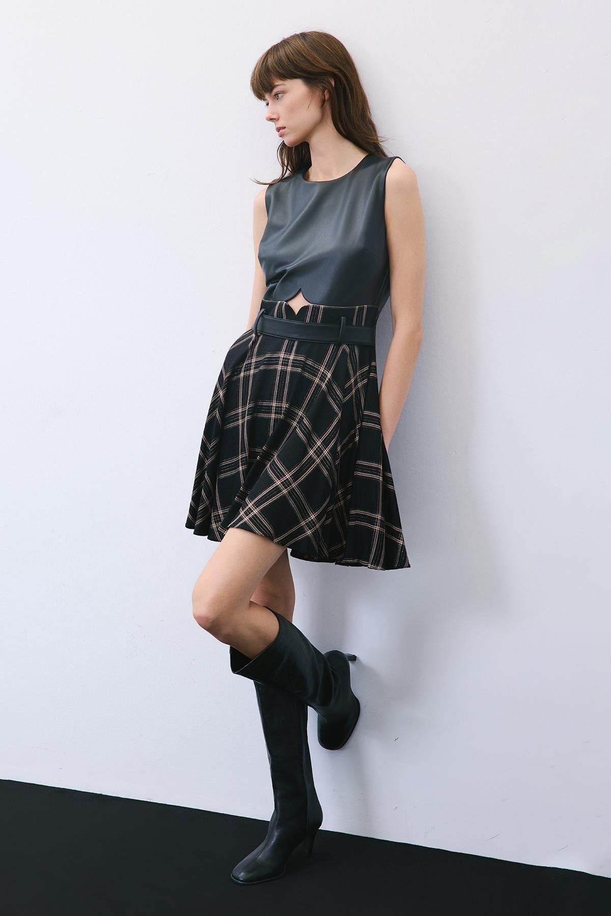 Glitter Plaid  Mini Dress