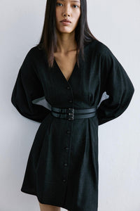 Black Glitter Plaid V-neck  Mini Dress