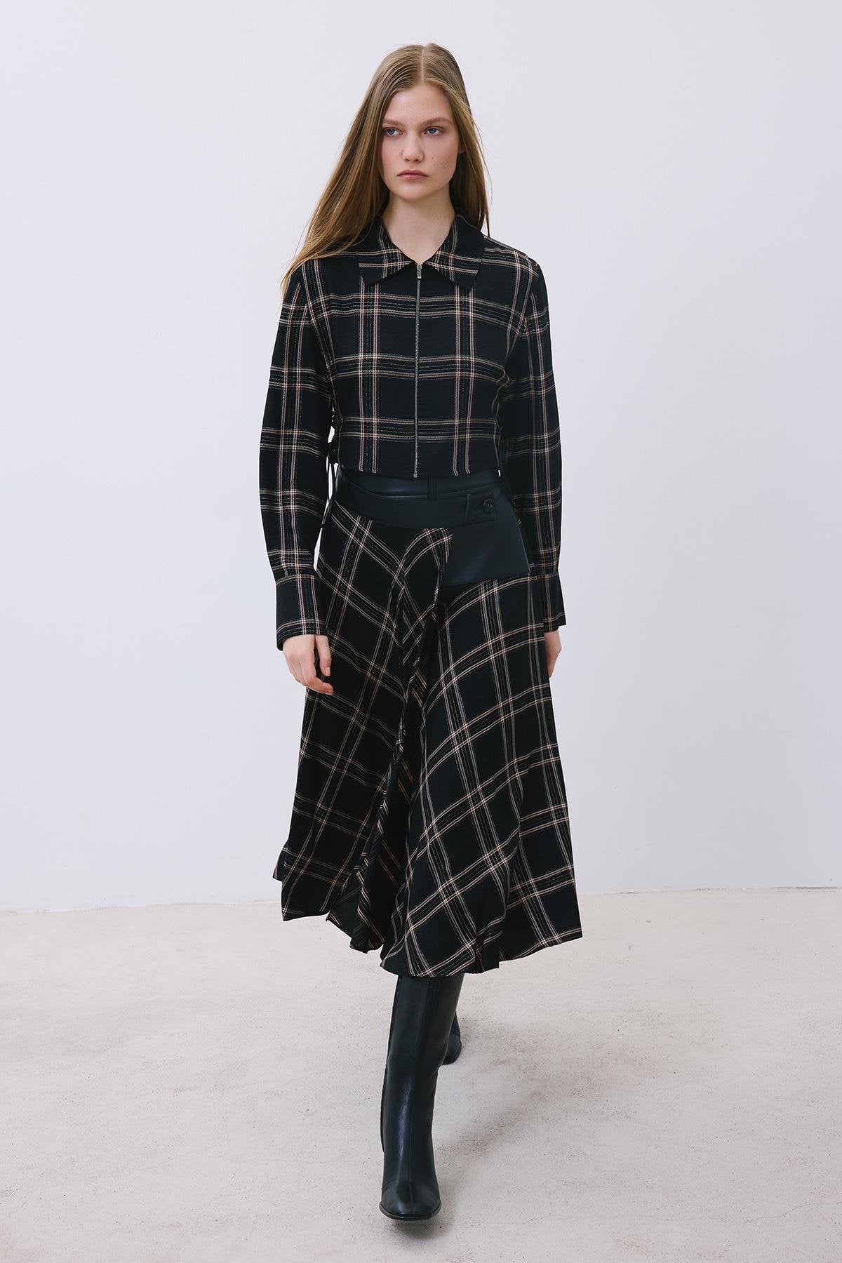 Glitter Plaid Wrap  Midi Skirt