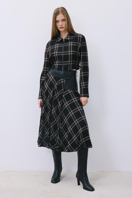 Glitter Plaid Wrap  Midi Skirt