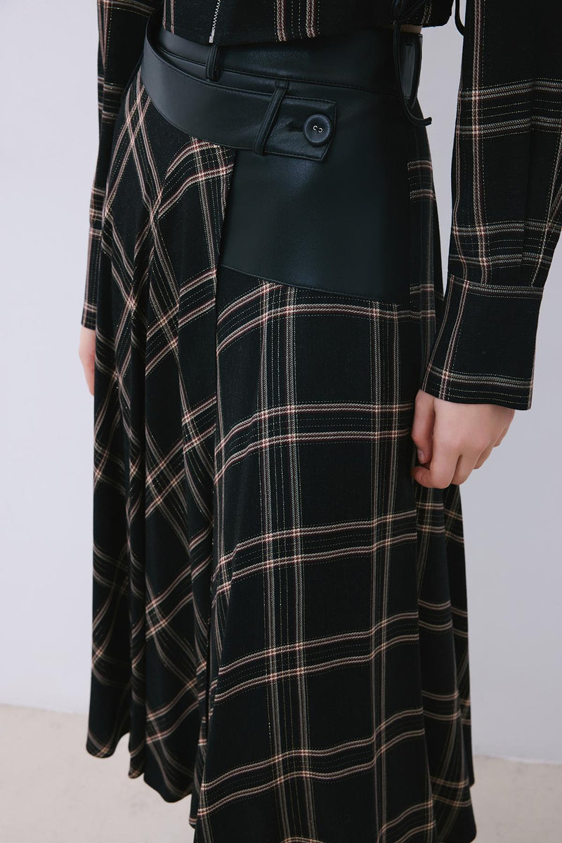 Glitter Plaid Wrap  Midi Skirt