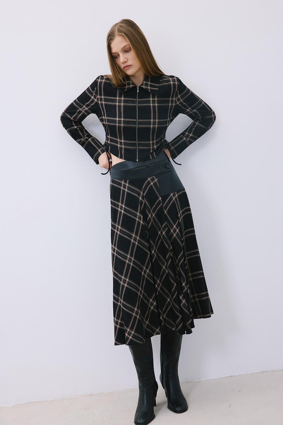 Glitter Plaid Wrap  Midi Skirt