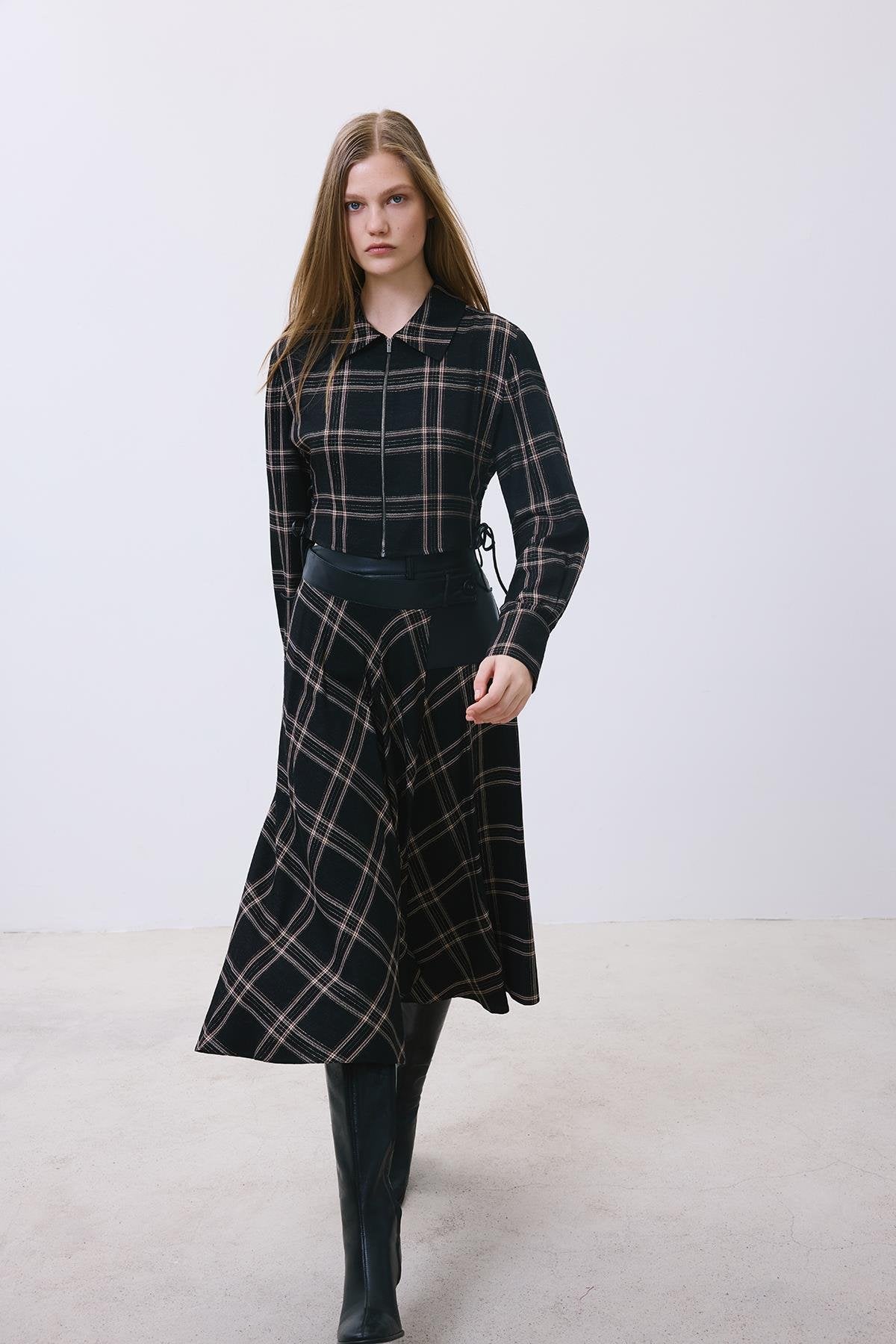 Glitter Plaid Wrap  Midi Skirt