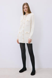 Ecru Gold Buttoned  Knit Cardigan
