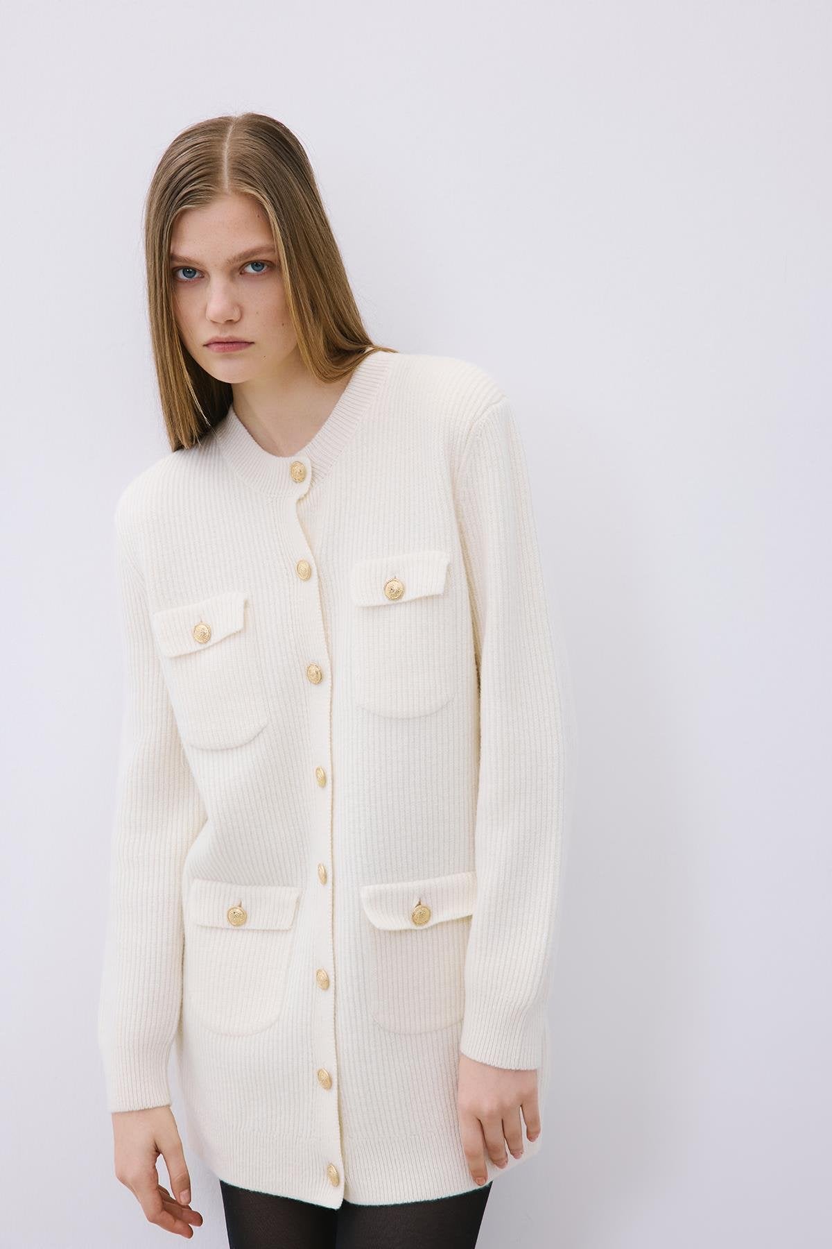 Gold Buttoned  Knit Cardigan