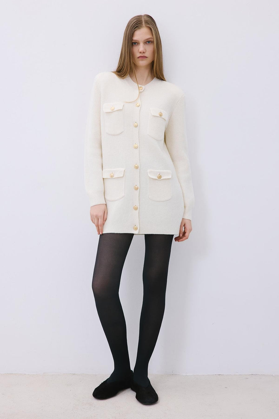 Gold Buttoned  Knit Cardigan