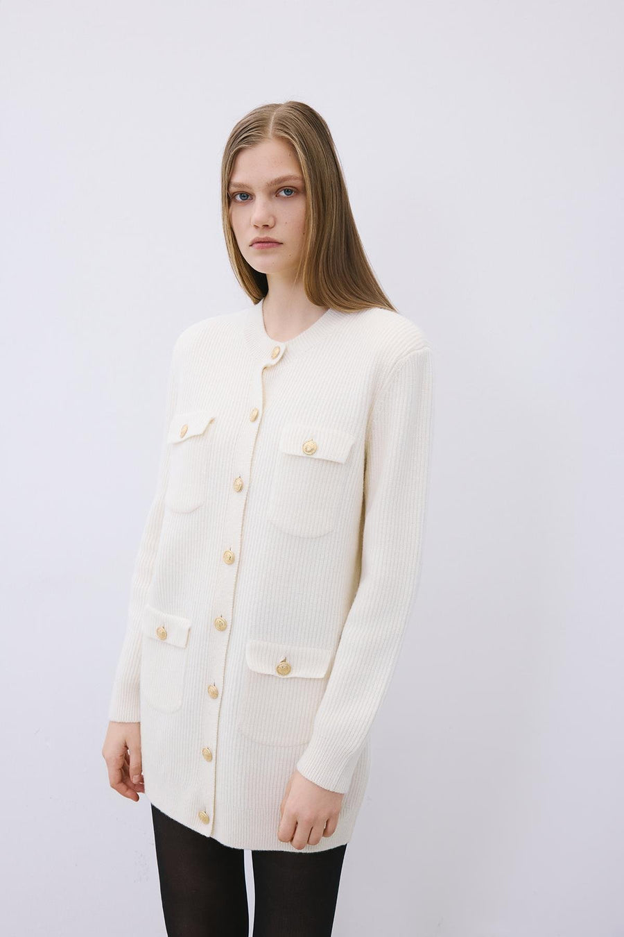 Gold Buttoned  Knit Cardigan